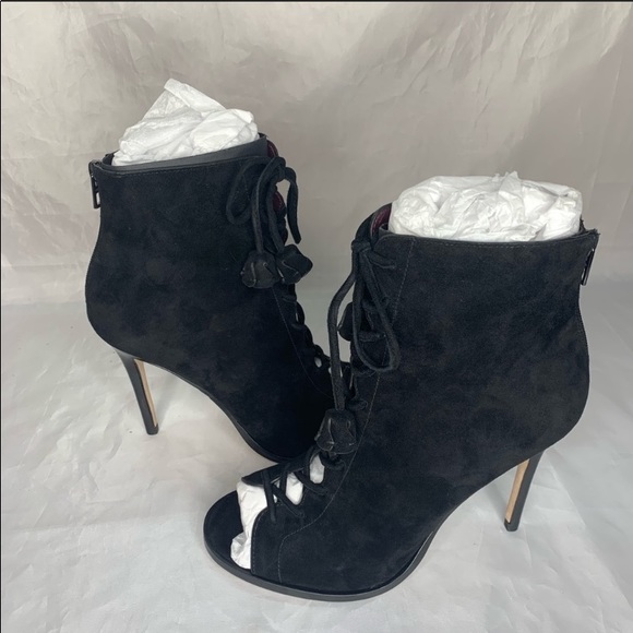 Coach Lena Black Suede Leather Sexy Fun Open Toe Ankle Boots bootie [size 7.5] - Picture 4 of 7